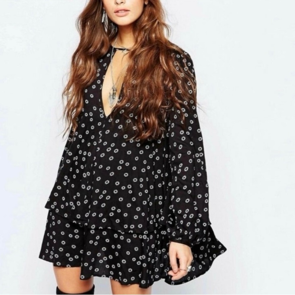 FREE PEOPLE I Think I Love You Swing Print Dress in black and white - size XS